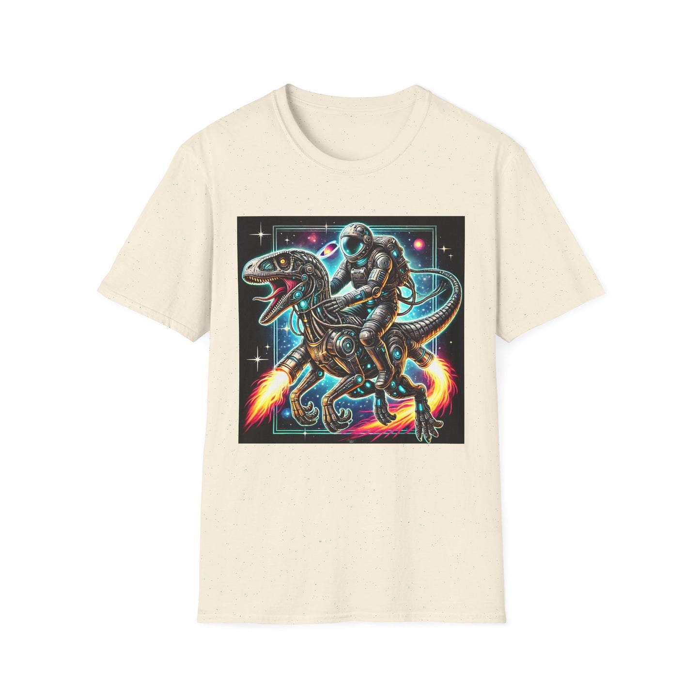 Cosmic Dinosaur Rider Softstyle T-Shirt | Fun Graphic Tee, Unique Gift, Space Lover Shirt, Sci-Fi Enthusiast Apparel