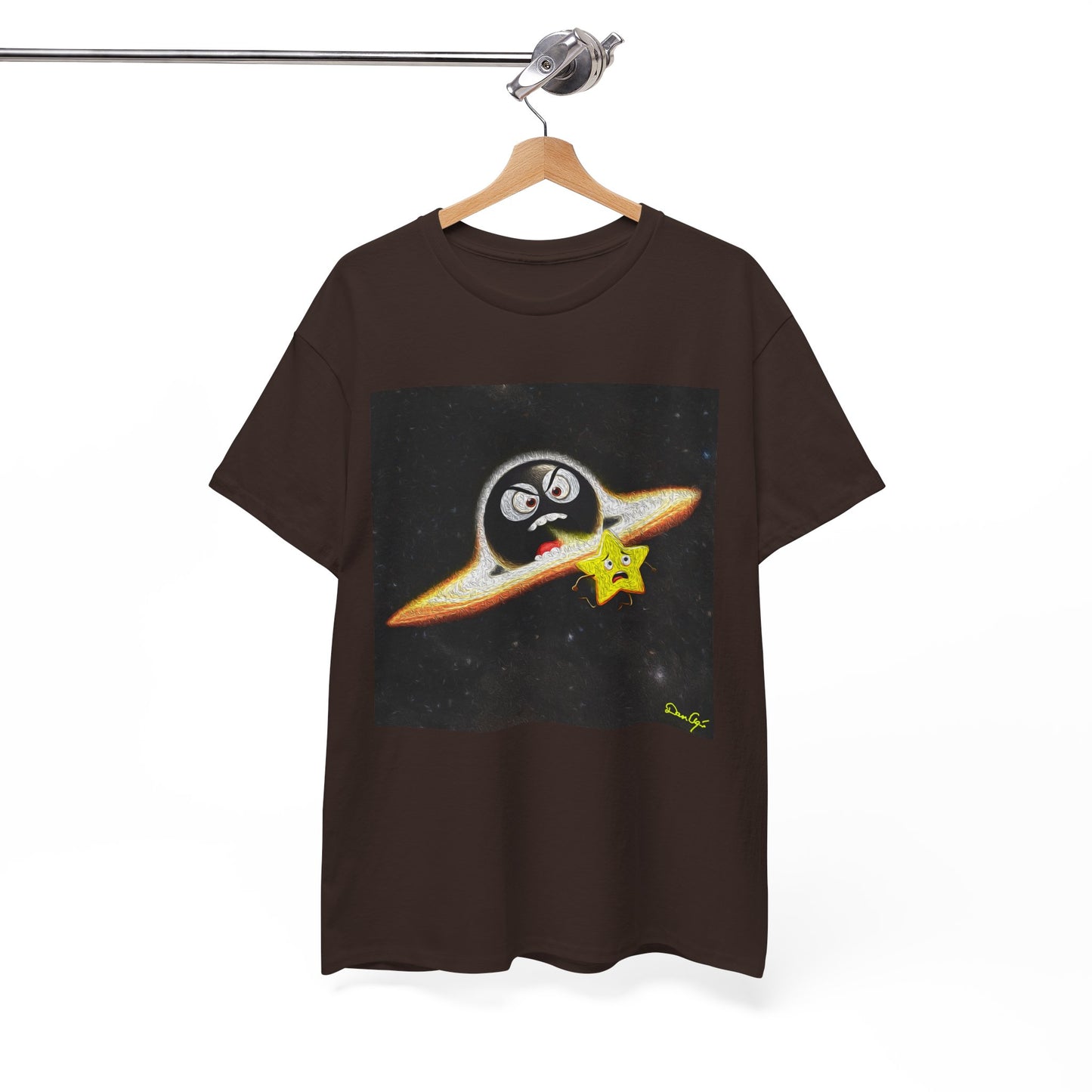 BlackHole Chasing Star, Space-Themed Unisex Heavy Cotton Tee with Cartoon Penguin Design, graphic design, png