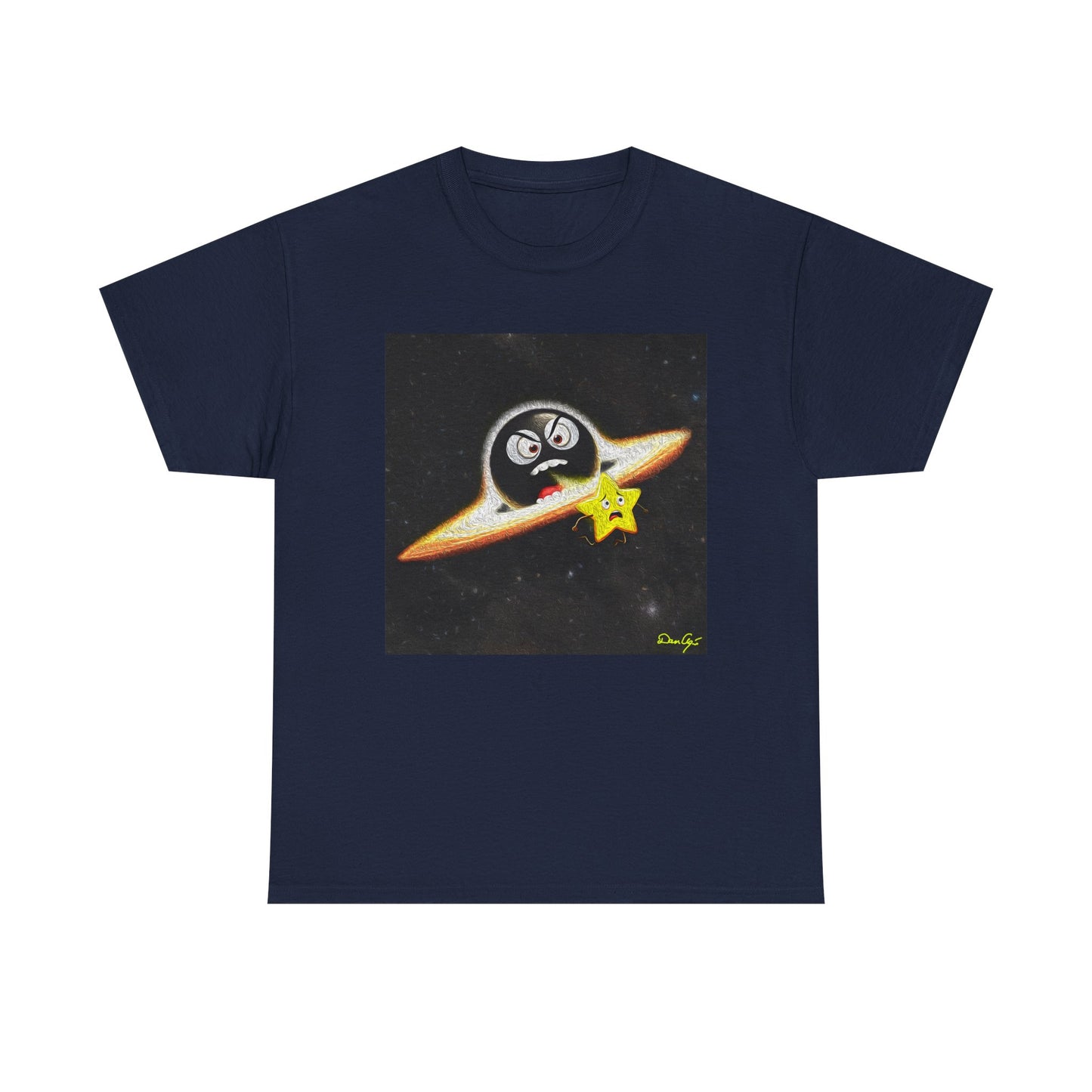 BlackHole Chasing Star, Space-Themed Unisex Heavy Cotton Tee with Cartoon Penguin Design, graphic design, png