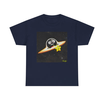 BlackHole Chasing Star, Space-Themed Unisex Heavy Cotton Tee with Cartoon Penguin Design, graphic design, png