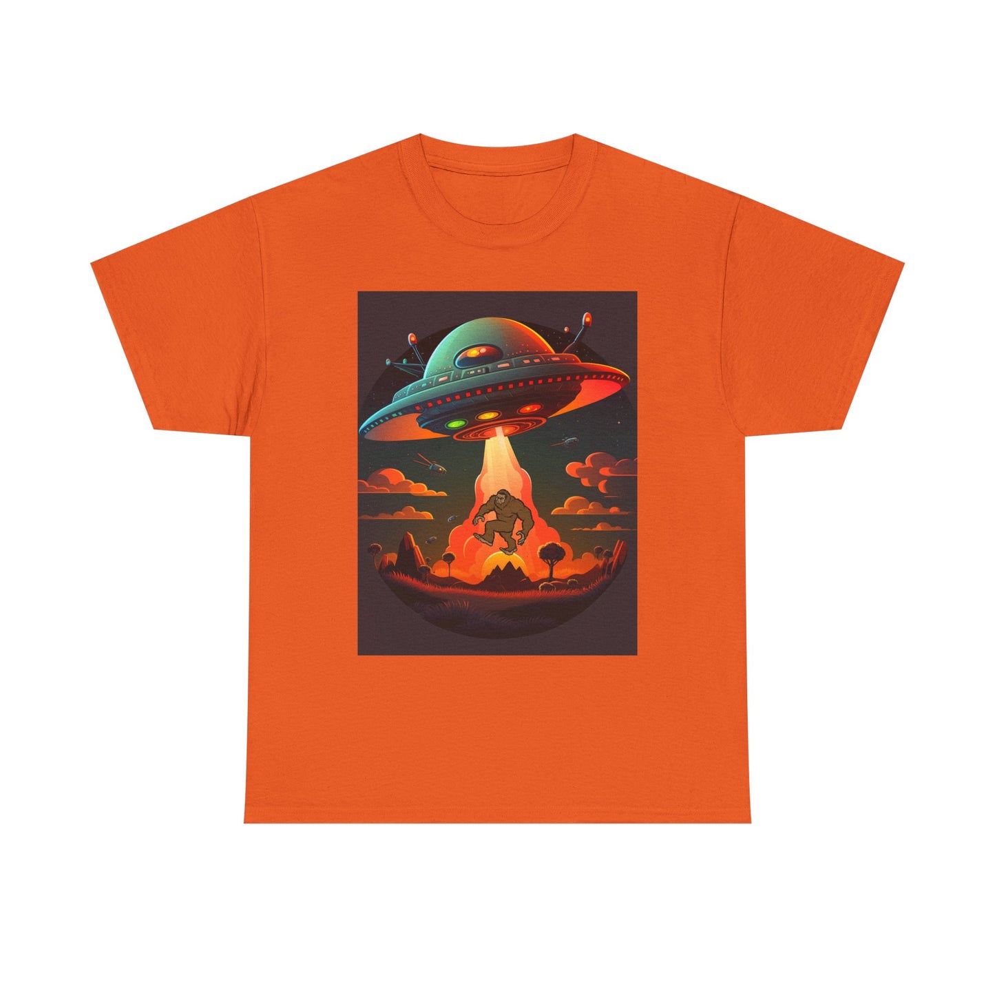 UFO, Bigfoot, Unisex Heavy Cotton Tee, graphic design, t-shirt, t-shirts, tshirts, png