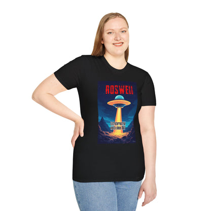 Roswell Alien Encounter Unisex T-Shirt, Retro Space UFO Tee, Sci-Fi Lovers Gift, Convention Wear, Extraterrestrial Tee, graphic design, png