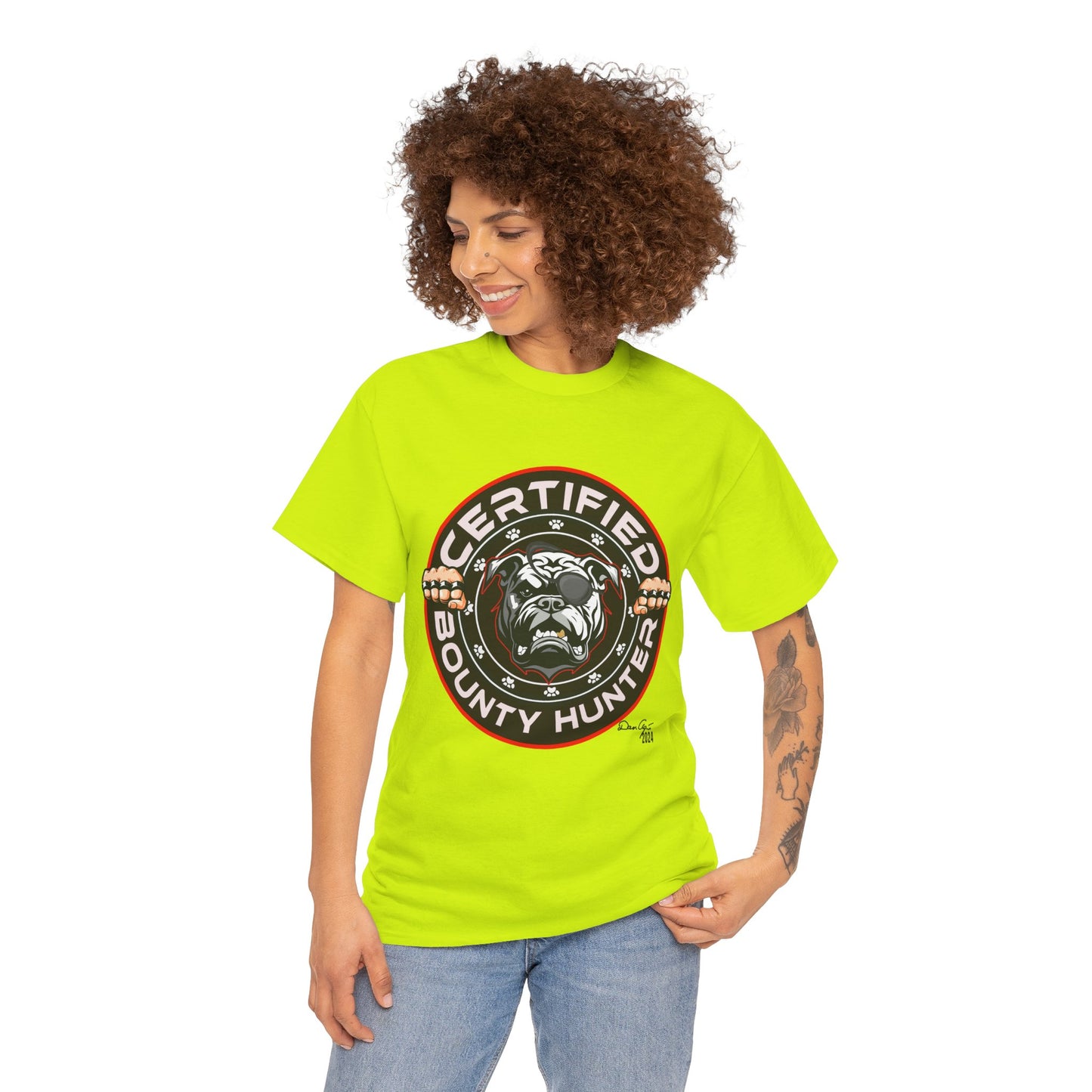 Certified Bounty Hunter, Unisex Heavy Cotton Tee, comedy, bulldog, print design, png, GraphicTees