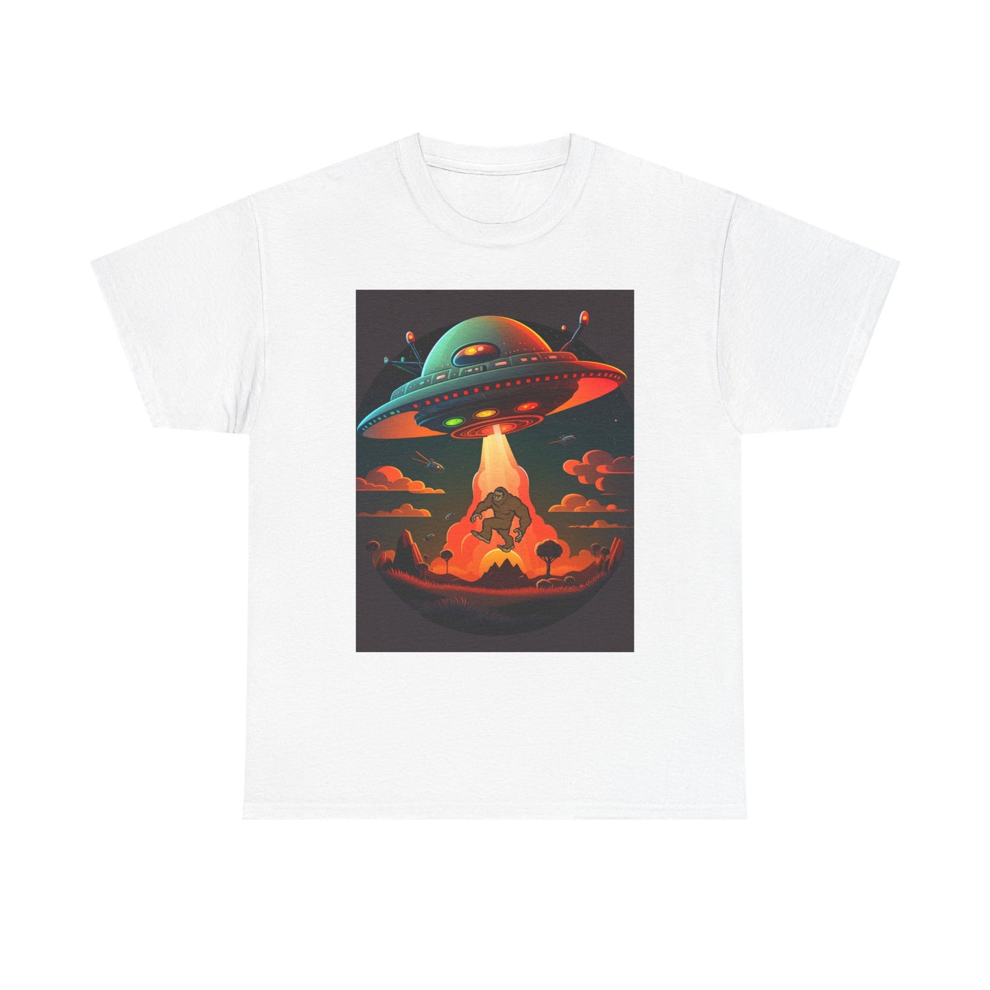 UFO, Bigfoot, Unisex Heavy Cotton Tee, graphic design, t-shirt, t-shirts, tshirts, png
