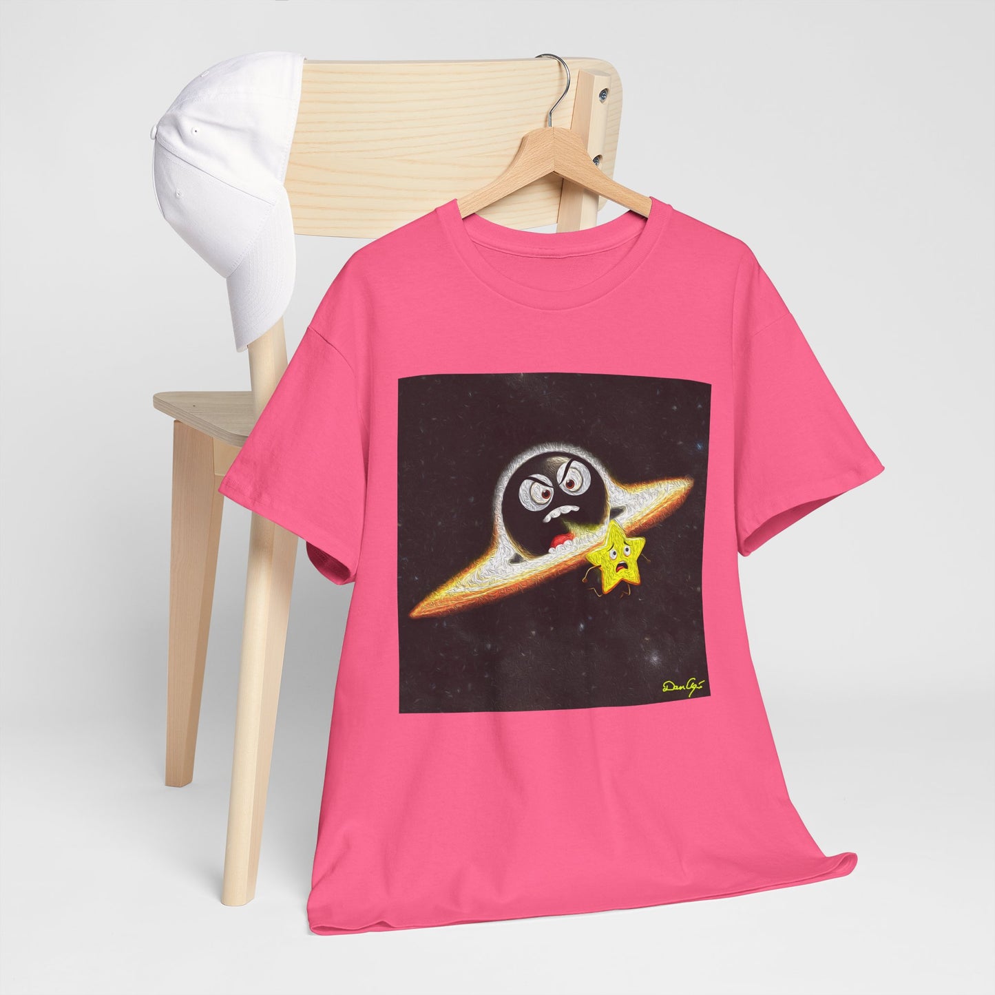BlackHole Chasing Star, Space-Themed Unisex Heavy Cotton Tee with Cartoon Penguin Design, graphic design, png