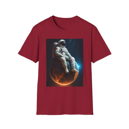 Sitting on an Earth, Cosmic Astronaut T-Shirt, Unisex Graphic Tee, Space Lover Gift, Casual Wear, Astronomy Fan Shirt, Graphic Tee, t-shirt, tshirt, png