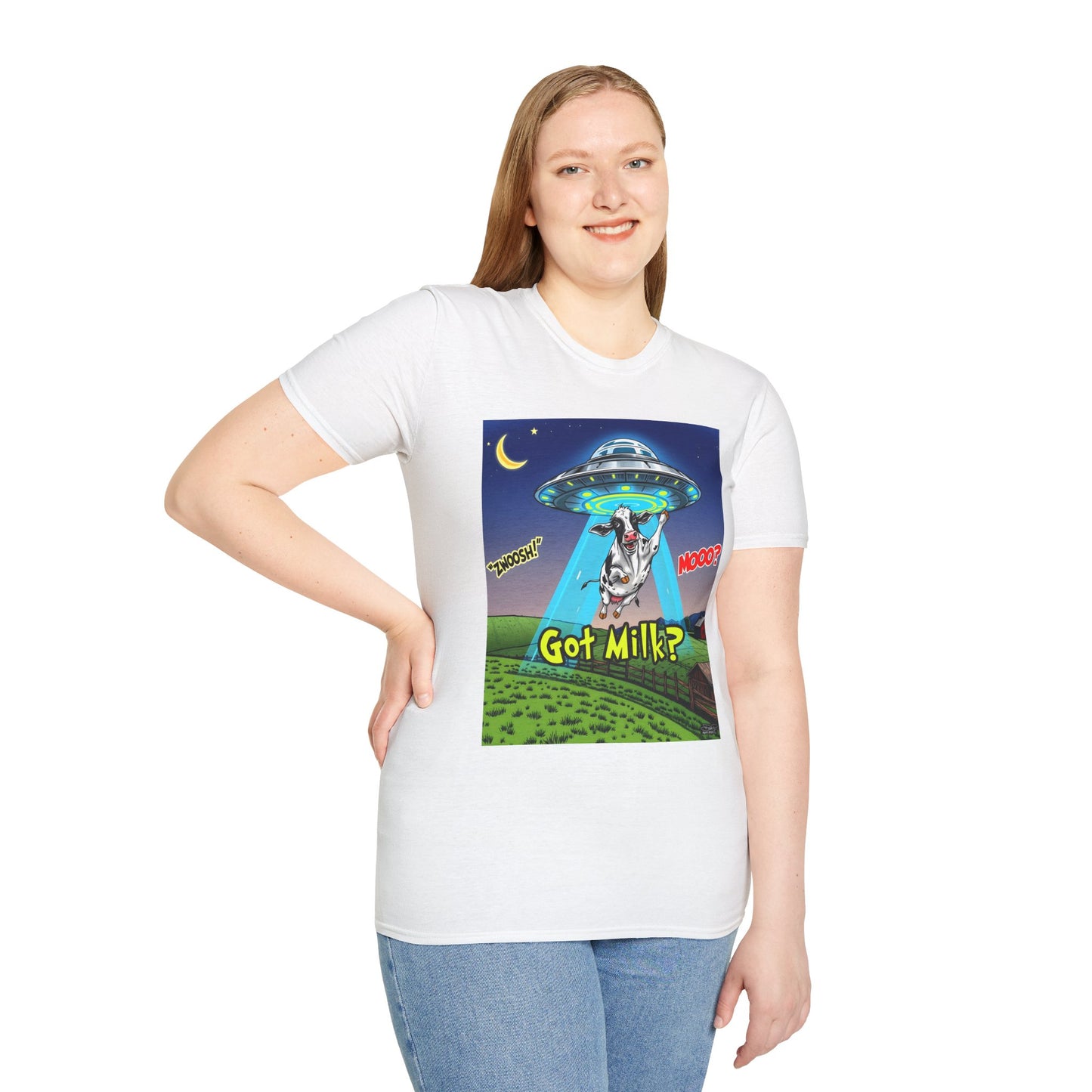 Got Milk? Funny Unisex Softstyle T-Shirt, Humorous Tee, Perfect for Cow Lovers, Milking Day, Farm-themed Gifts, Quirky Apparel, graphic