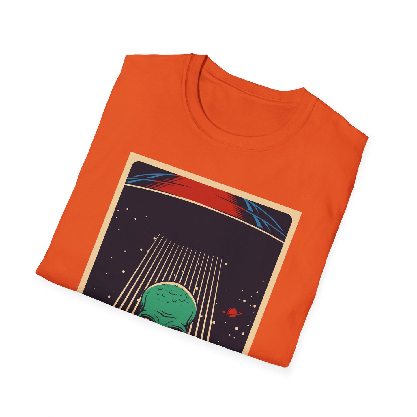 Cosmic Alien Peace Unisex Softstyle T-Shirt, Vintage UFO Tee, Space Lover Gift, Sci-Fi Fan Shirt, Trendy Graphic Tee, GraphicTees, t-shirts