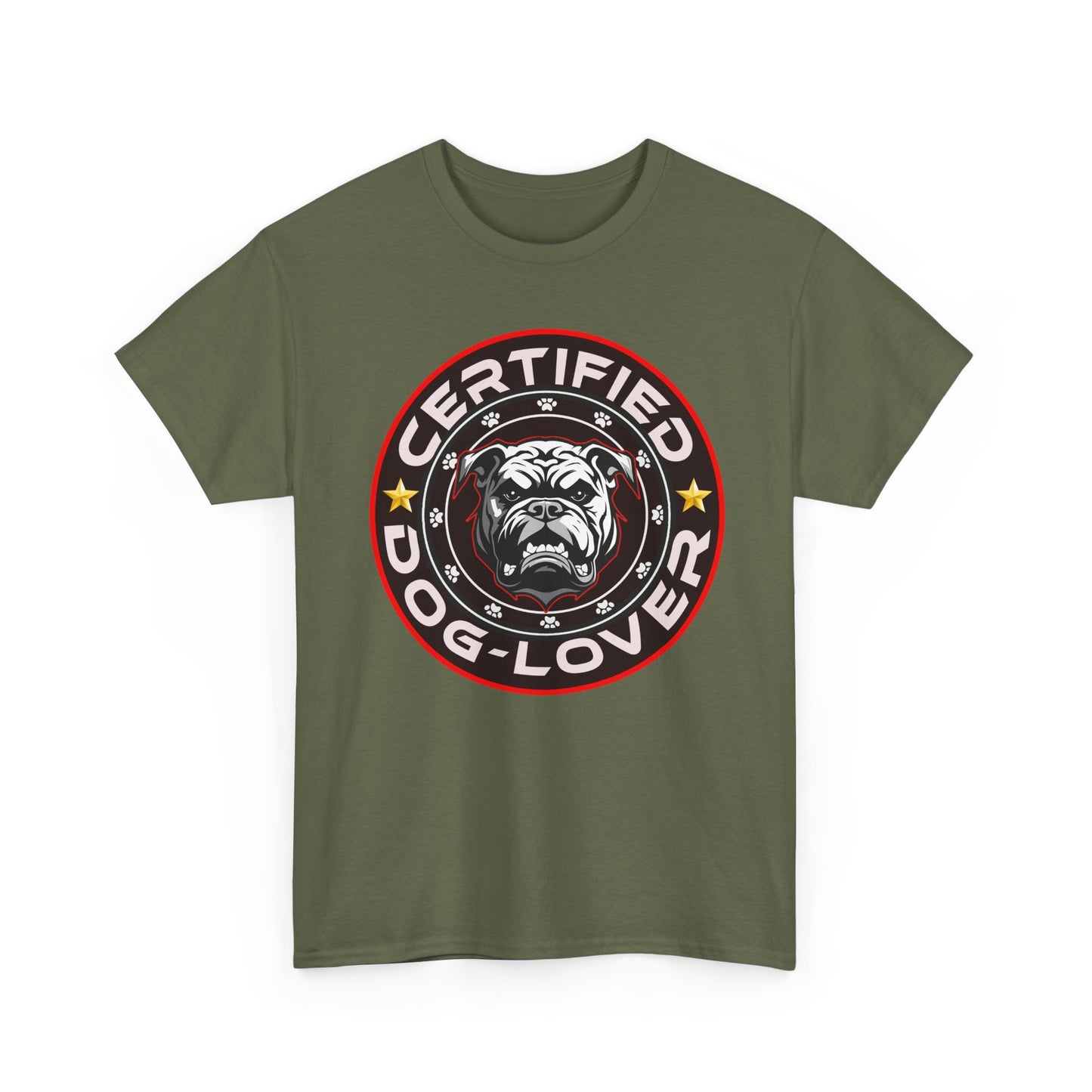 Certified Dog Lover Unisex Tee - Bulldog Print Design, GraphicTees, t-shirt, tshirt, png