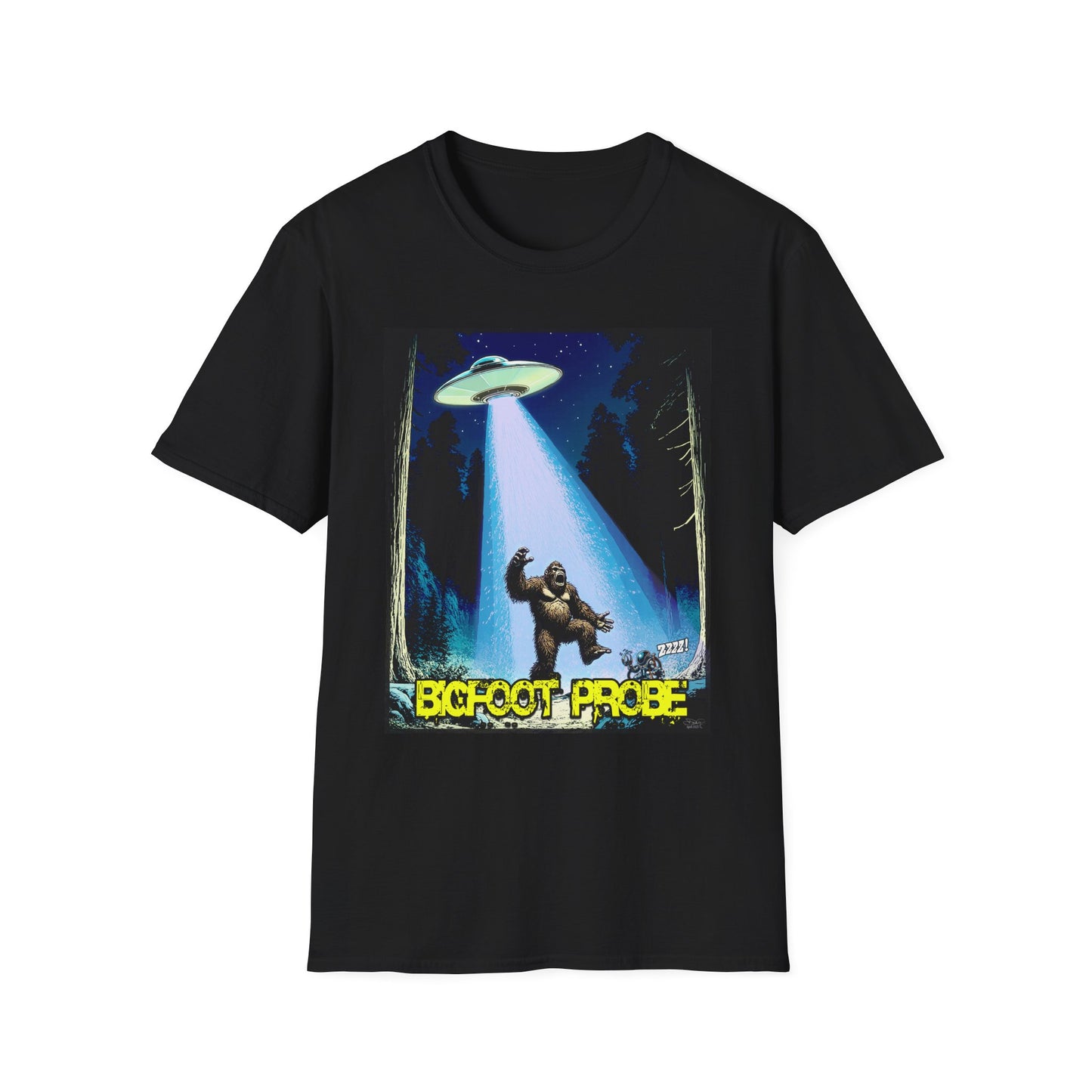 Bigfoot Probe Unisex Softstyle T-Shirt - Fun UFO Graphic Tee, Perfect Gift, Halloween, Nerd Culture, Outdoors, Alien, Graphic tees, t-shirts, Graphic design, t-shirts, tees