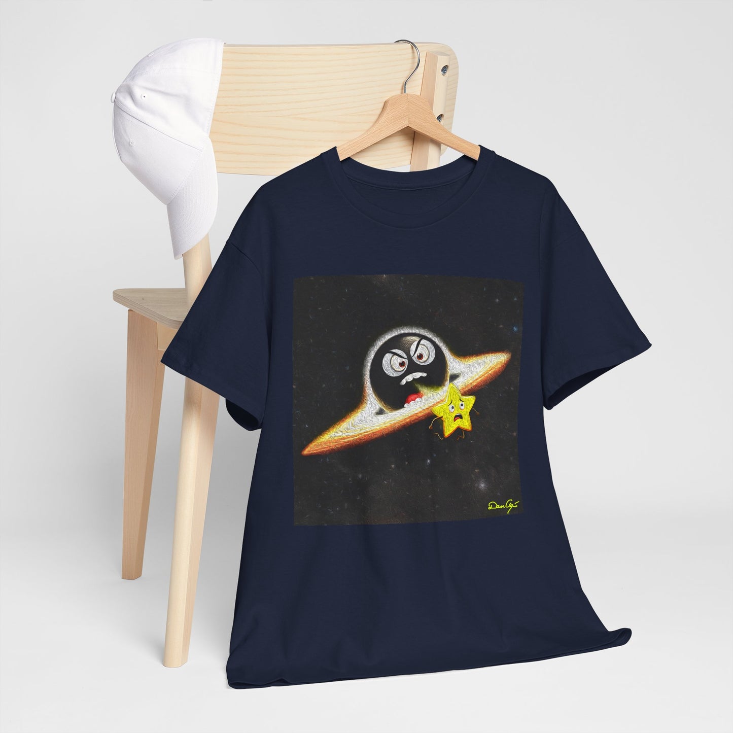 BlackHole Chasing Star, Space-Themed Unisex Heavy Cotton Tee with Cartoon Penguin Design, graphic design, png