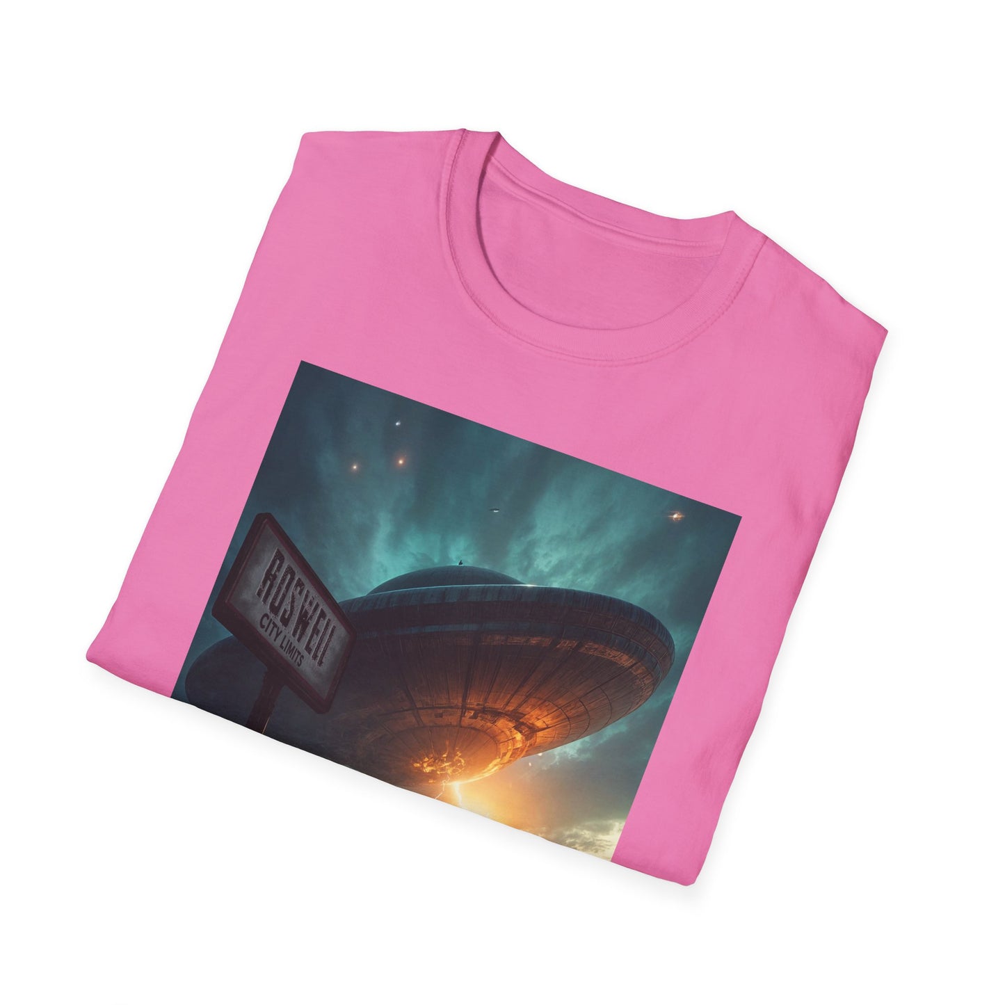 Roswell City Limits, Alien Sunset Softstyle T-Shirt | Unisex Graphic Tee, UFO Theme Shirt, Casual, Gift for Sci-Fi Lovers, Summer Fashion