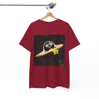 BlackHole Chasing Star, Space-Themed Unisex Heavy Cotton Tee with Cartoon Penguin Design, graphic design, png