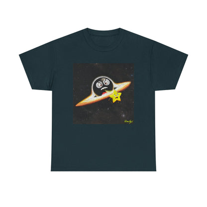 BlackHole Chasing Star, Space-Themed Unisex Heavy Cotton Tee with Cartoon Penguin Design, graphic design, png