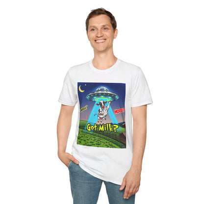 Got Milk? Funny Unisex Softstyle T-Shirt, Humorous Tee, Perfect for Cow Lovers, Milking Day, Farm-themed Gifts, Quirky Apparel, graphic