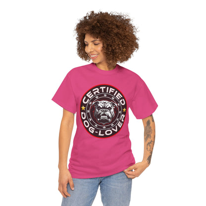 Certified Dog Lover Unisex Tee - Bulldog Print Design, GraphicTees, t-shirt, tshirt, png