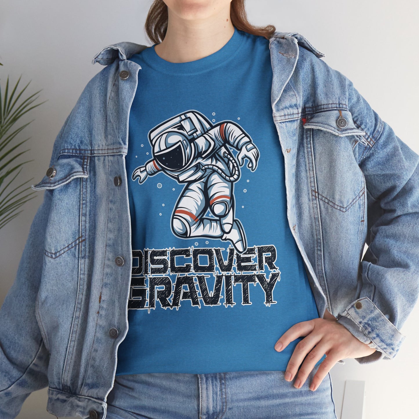 Discover Gravity. Unisex Heavy Cotton Tee - Fun Astronaut, Astronomy Graphic Tee - Unisex graphic design, png Express Delivery available