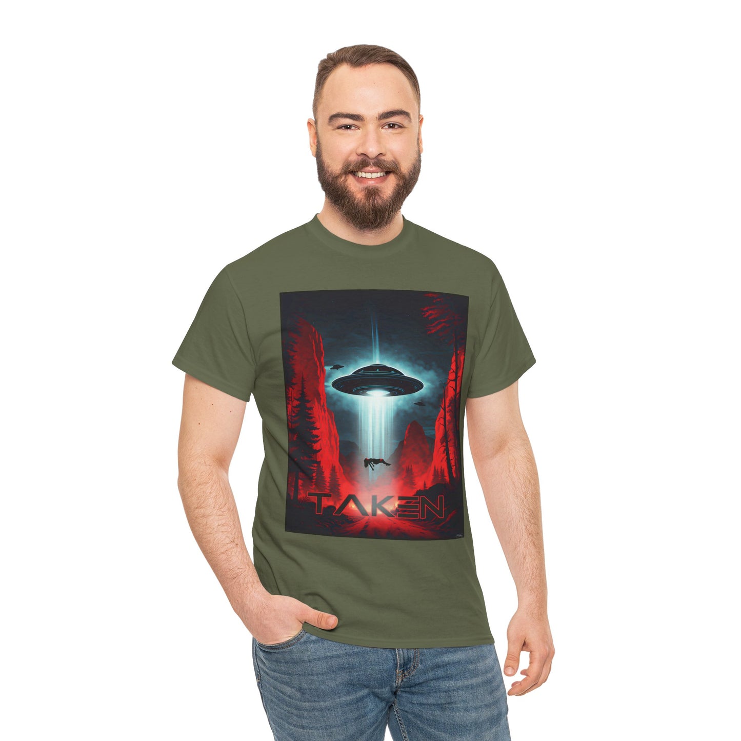 Taken, Unisex Heavy Cotton Tee, UFO inspired t-shirt, graphic design, art, png, t-shirts, tshirts, tee