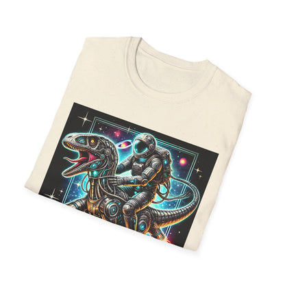 Cosmic Dinosaur Rider Softstyle T-Shirt | Fun Graphic Tee, Unique Gift, Space Lover Shirt, Sci-Fi Enthusiast Apparel