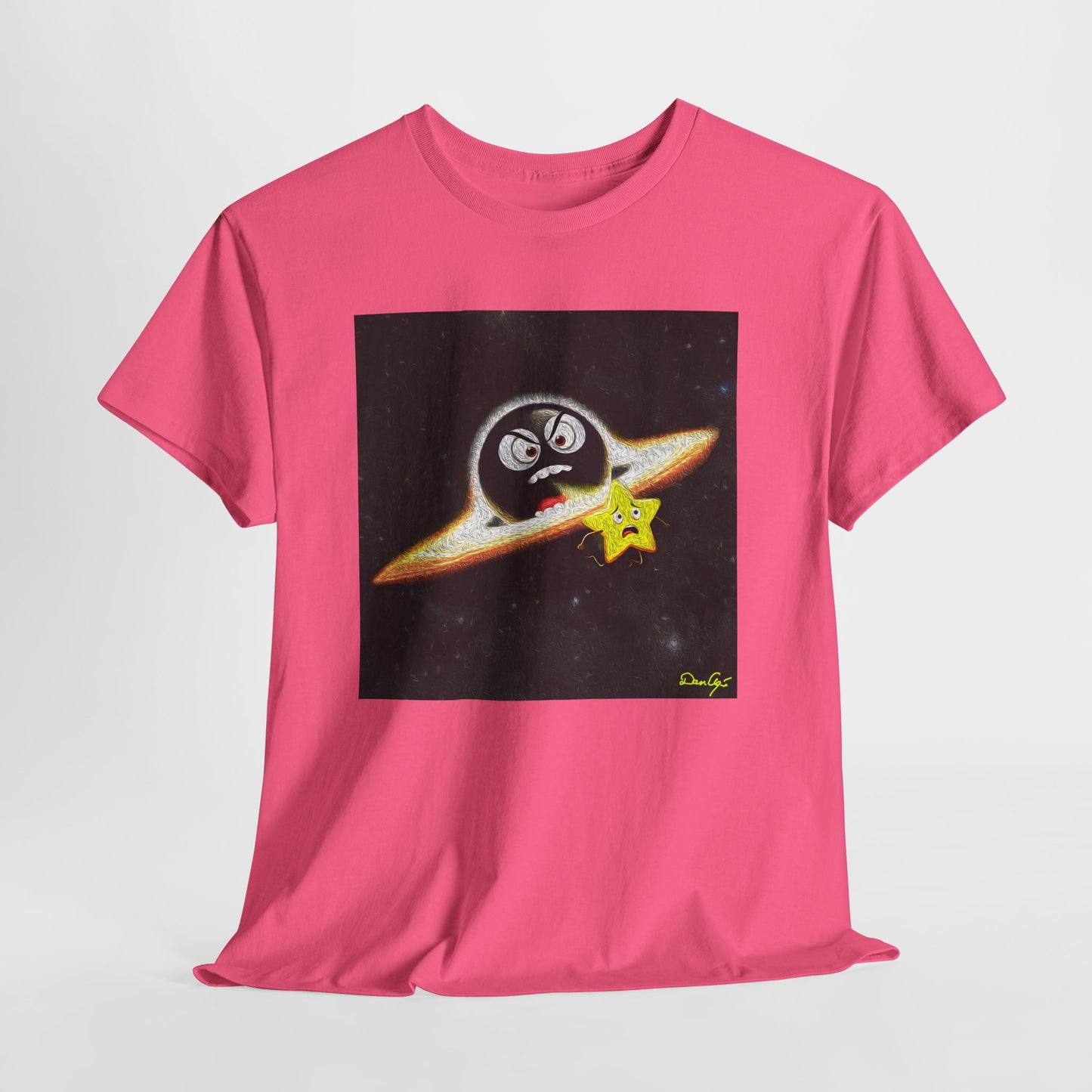 BlackHole Chasing Star, Space-Themed Unisex Heavy Cotton Tee with Cartoon Penguin Design, graphic design, png