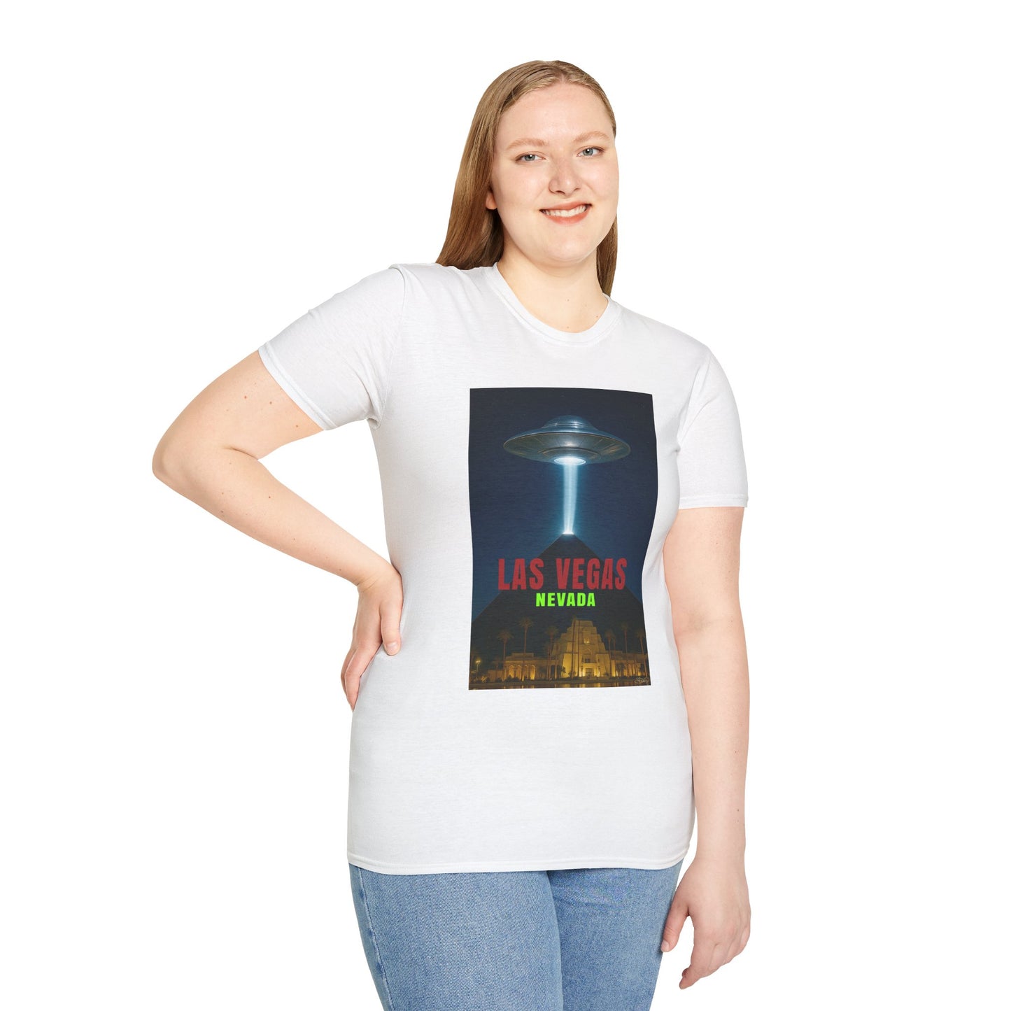 Luxor UFO, Las Vegas UFO Unisex Softstyle T-Shirt - Retro Nevada Design, graphic design, t-shirts, tshirts, tees, GraphicTees, png