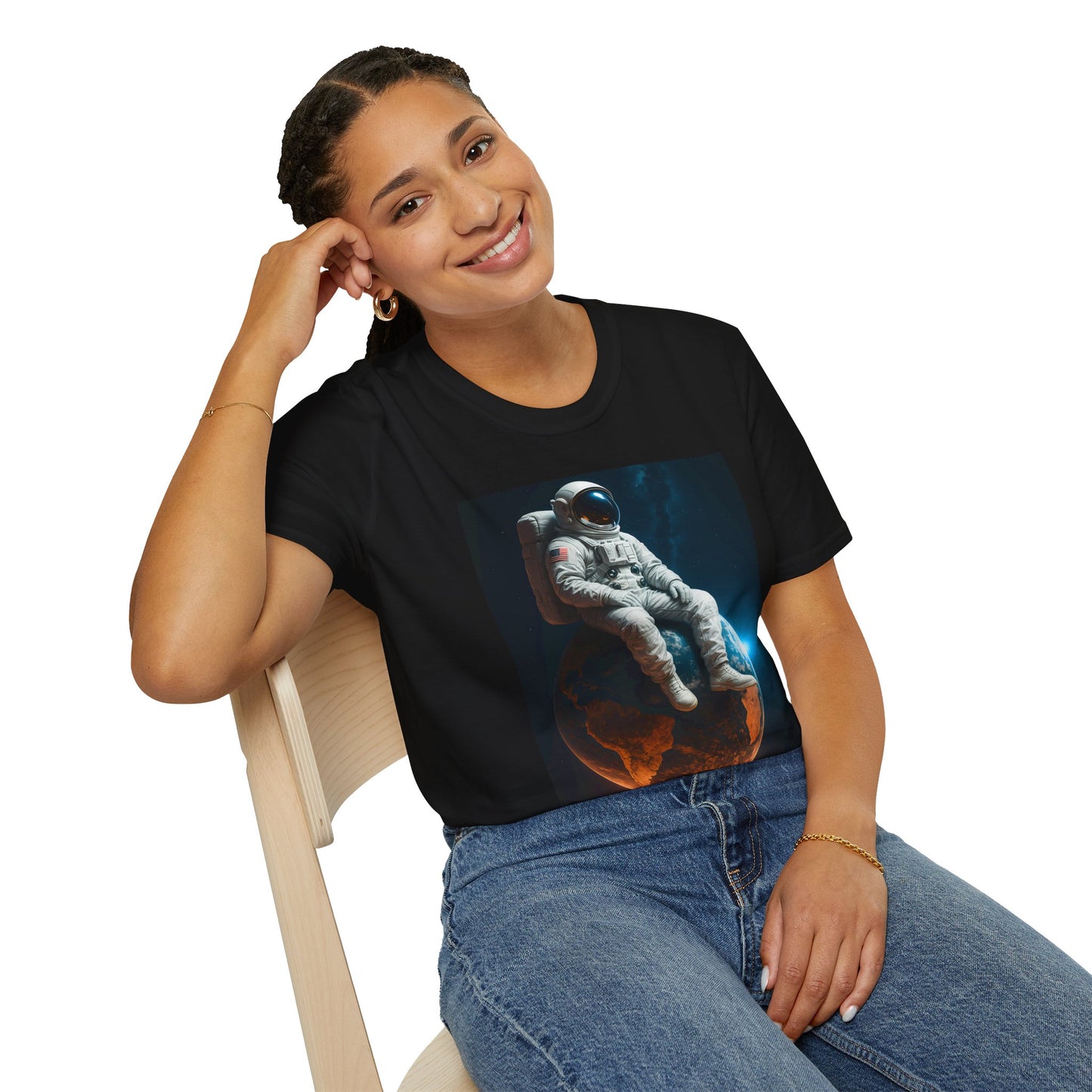 Sitting on an Earth, Cosmic Astronaut T-Shirt, Unisex Graphic Tee, Space Lover Gift, Casual Wear, Astronomy Fan Shirt, Graphic Tee, t-shirt, tshirt, png