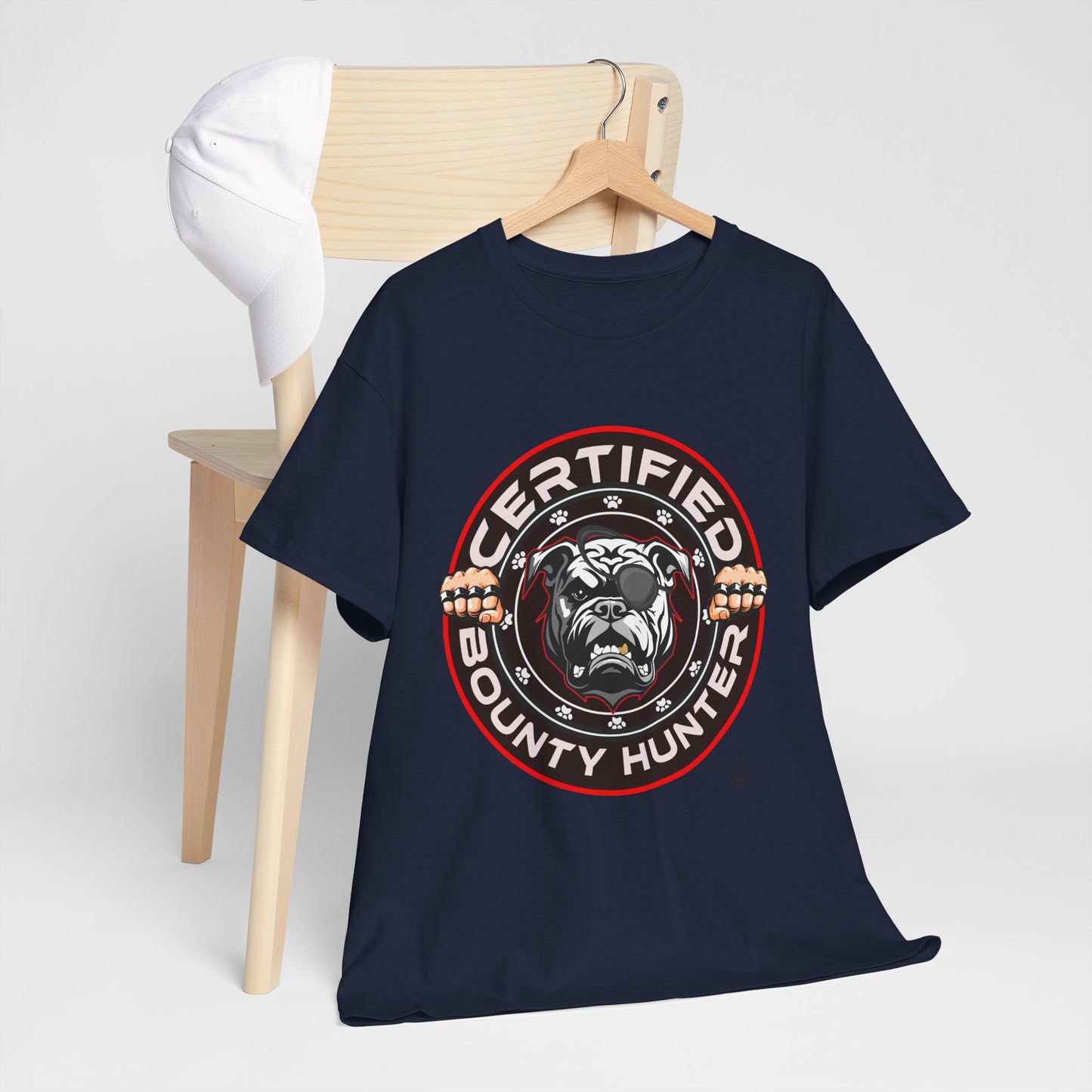 Certified Bounty Hunter, Unisex Heavy Cotton Tee, comedy, bulldog, print design, png, GraphicTees