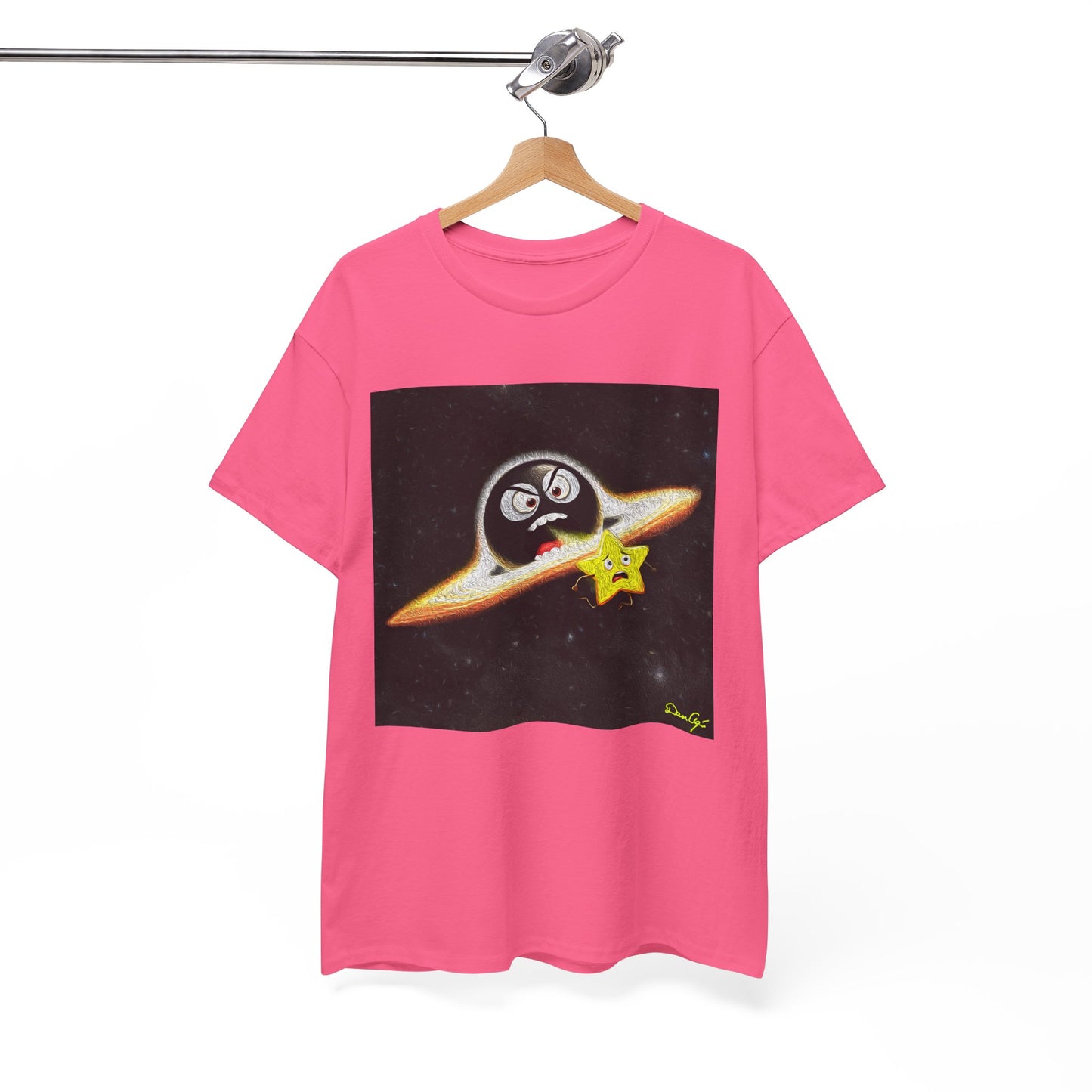 BlackHole Chasing Star, Space-Themed Unisex Heavy Cotton Tee with Cartoon Penguin Design, graphic design, png
