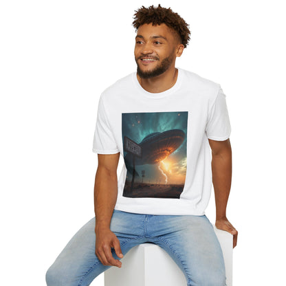 Roswell City Limits, Alien Sunset Softstyle T-Shirt | Unisex Graphic Tee, UFO Theme Shirt, Casual, Gift for Sci-Fi Lovers, Summer Fashion