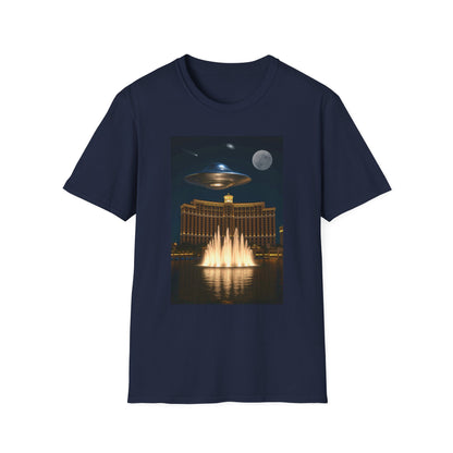 UFO over Las Vegas, Cosmic Vibes Unisex T-Shirt - UFO & Moon Design, Relaxed Fit Tee for Space Lovers, Gift for Sci-Fi Fans, Casual Wear, Everyday Essentials, t-shirt, tshirt, png