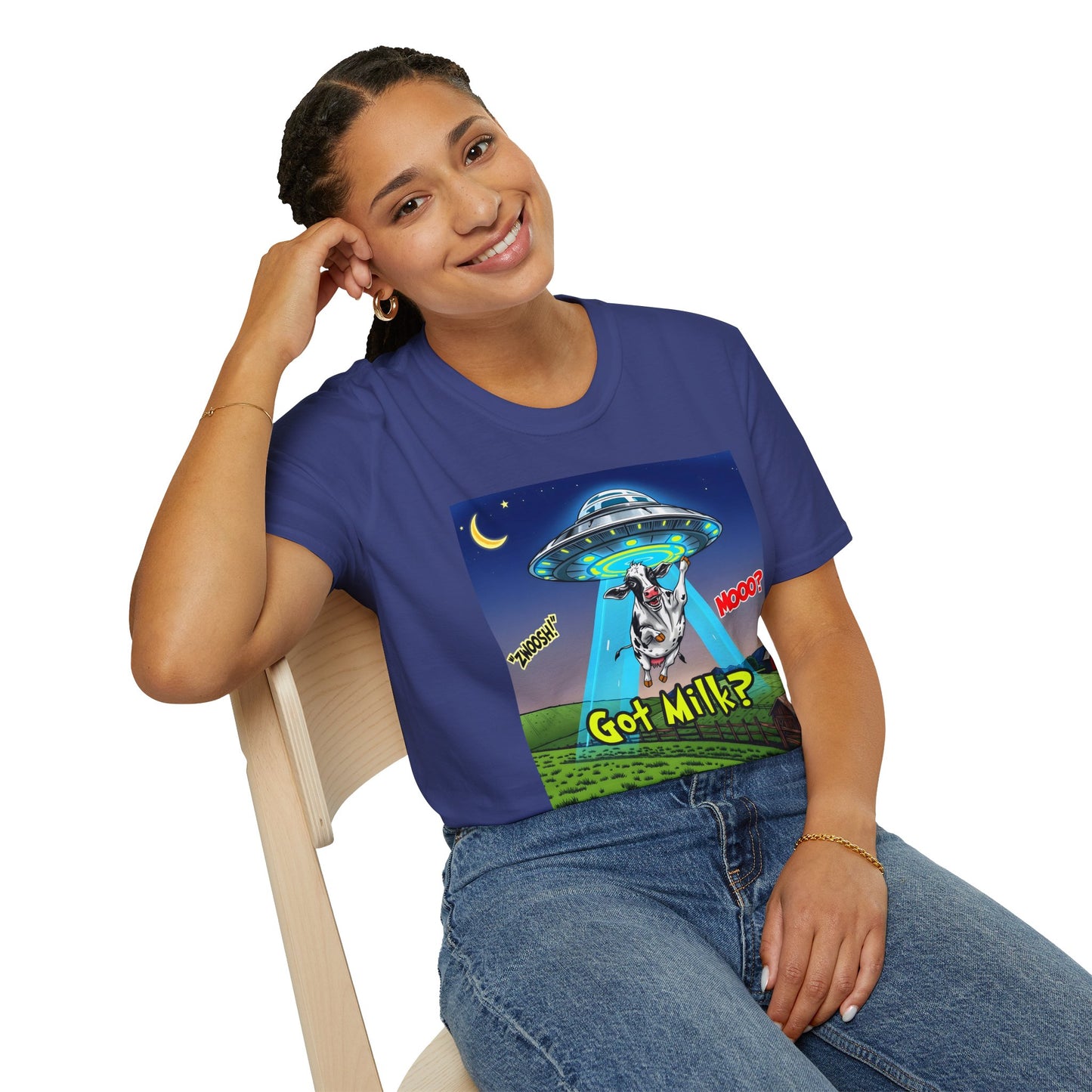 Got Milk? Funny Unisex Softstyle T-Shirt, Humorous Tee, Perfect for Cow Lovers, Milking Day, Farm-themed Gifts, Quirky Apparel, graphic