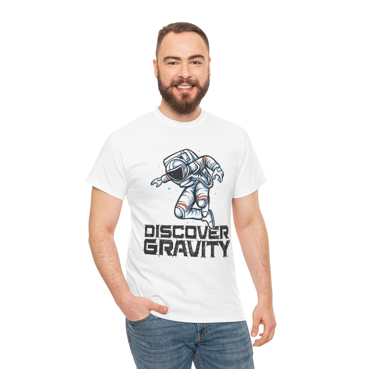 Discover Gravity. Unisex Heavy Cotton Tee - Fun Astronaut, Astronomy Graphic Tee - Unisex graphic design, png Express Delivery available