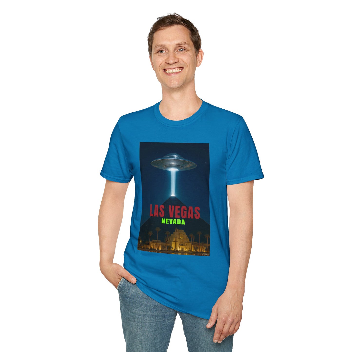 Luxor UFO, Las Vegas UFO Unisex Softstyle T-Shirt - Retro Nevada Design, graphic design, t-shirts, tshirts, tees, GraphicTees, png