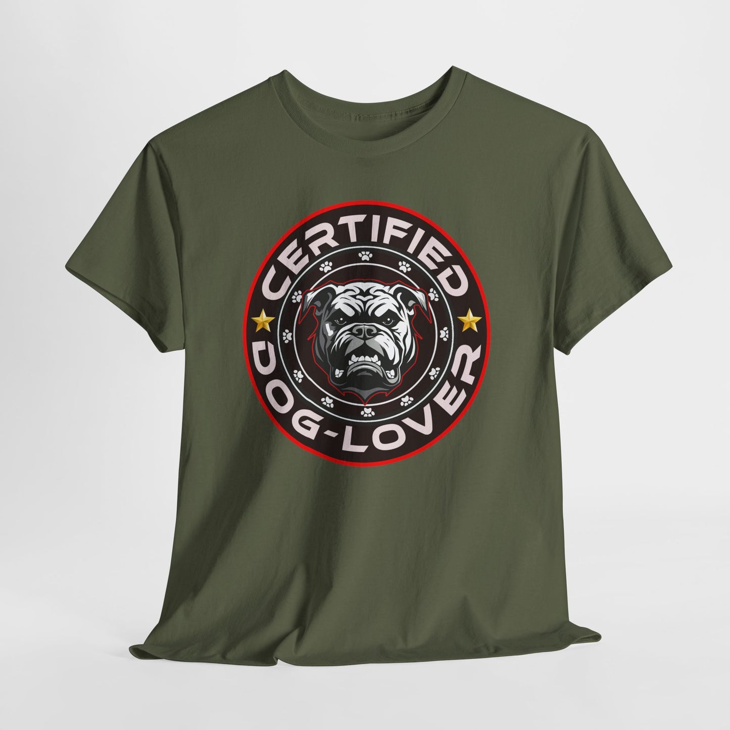 Certified Dog Lover Unisex Tee - Bulldog Print Design, GraphicTees, t-shirt, tshirt, png