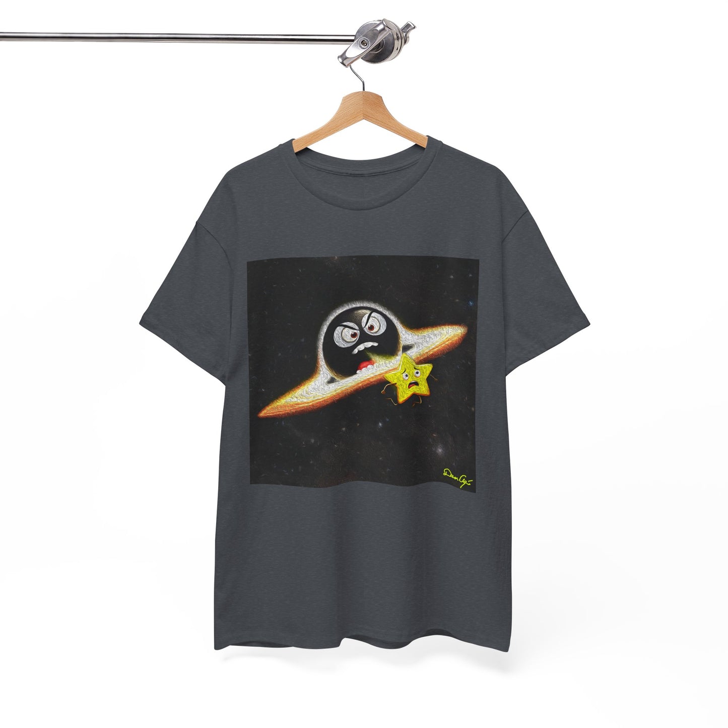 BlackHole Chasing Star, Space-Themed Unisex Heavy Cotton Tee with Cartoon Penguin Design, graphic design, png