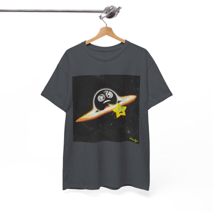 BlackHole Chasing Star, Space-Themed Unisex Heavy Cotton Tee with Cartoon Penguin Design, graphic design, png