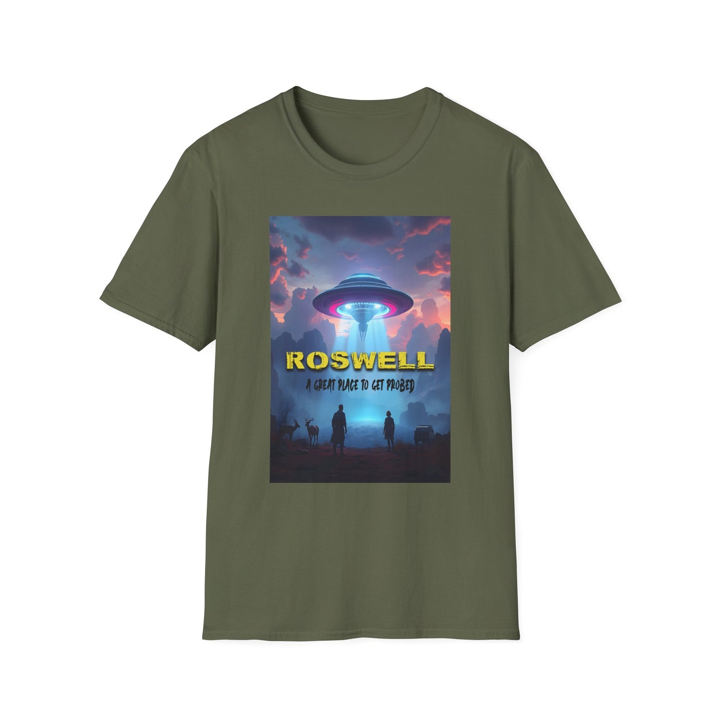 Roswell Probed Retro T-Shirt - Alien UFO Lover Gift, Sci-Fi Apparel, Extraterrestrial Tee, Unisex Softstyle Clothing, graphic design, png