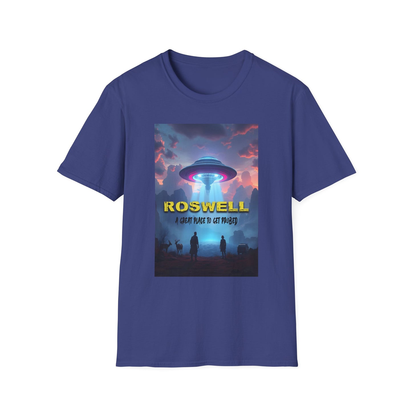Roswell Probed Retro T-Shirt - Alien UFO Lover Gift, Sci-Fi Apparel, Extraterrestrial Tee, Unisex Softstyle Clothing, graphic design, png