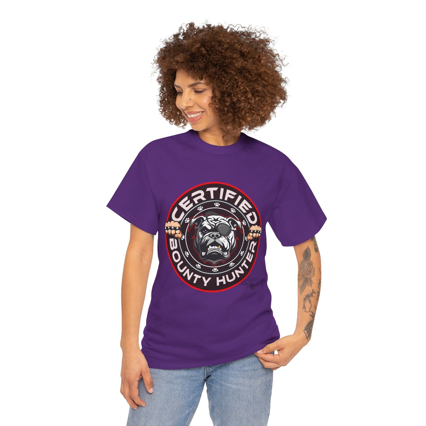 Certified Bounty Hunter, Unisex Heavy Cotton Tee, comedy, bulldog, print design, png, GraphicTees