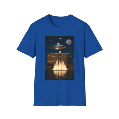 UFO over Las Vegas, Cosmic Vibes Unisex T-Shirt - UFO & Moon Design, Relaxed Fit Tee for Space Lovers, Gift for Sci-Fi Fans, Casual Wear, Everyday Essentials, t-shirt, tshirt, png