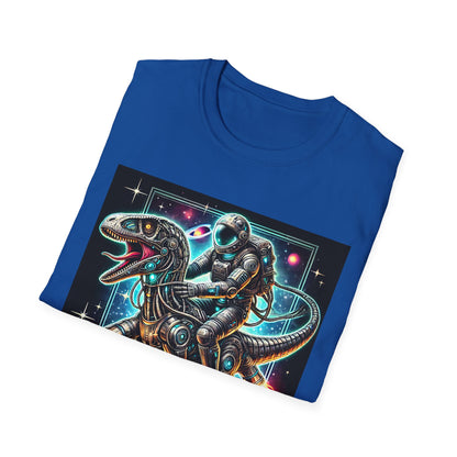 Cosmic Dinosaur Rider Softstyle T-Shirt | Fun Graphic Tee, Unique Gift, Space Lover Shirt, Sci-Fi Enthusiast Apparel
