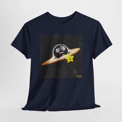BlackHole Chasing Star, Space-Themed Unisex Heavy Cotton Tee with Cartoon Penguin Design, graphic design, png