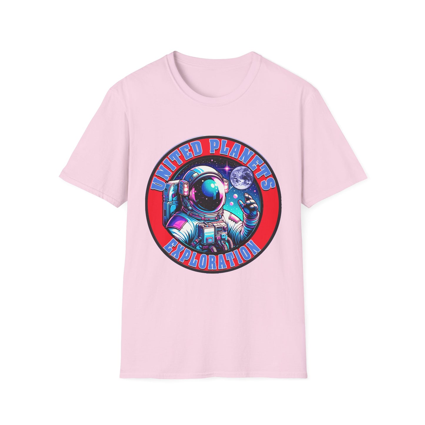 United Planets Exploration Astronaut T-Shirt, Science Themed Tee, Outer Space Shirt for Gift, Birthday, Unisex Softstyle Apparel