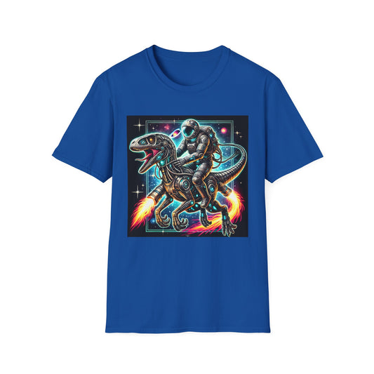 Cosmic Dinosaur Rider Softstyle T-Shirt | Fun Graphic Tee, Unique Gift, Space Lover Shirt, Sci-Fi Enthusiast Apparel
