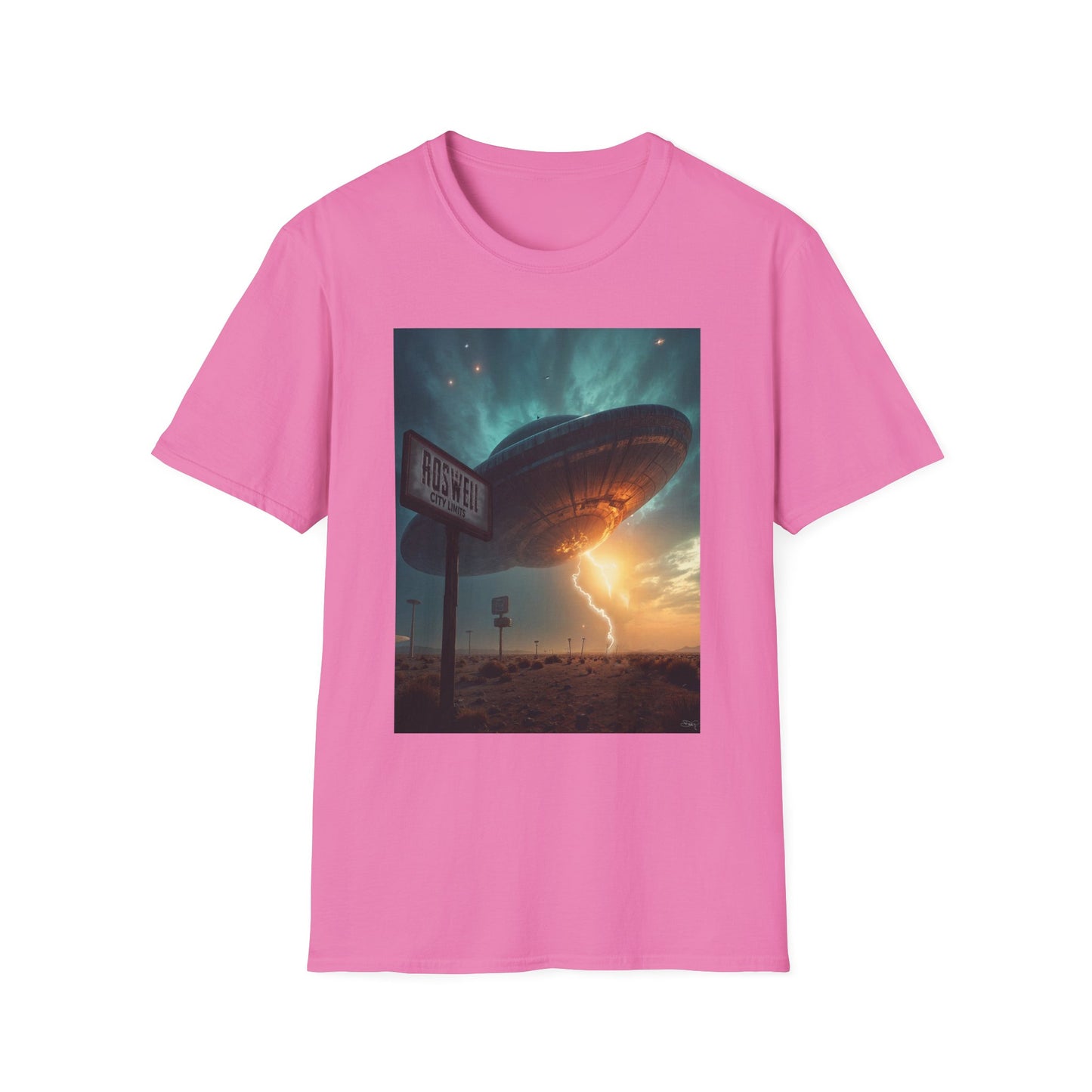 Roswell City Limits, Alien Sunset Softstyle T-Shirt | Unisex Graphic Tee, UFO Theme Shirt, Casual, Gift for Sci-Fi Lovers, Summer Fashion
