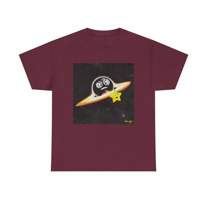 BlackHole Chasing Star, Space-Themed Unisex Heavy Cotton Tee with Cartoon Penguin Design, graphic design, png