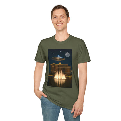 UFO over Las Vegas, Cosmic Vibes Unisex T-Shirt - UFO & Moon Design, Relaxed Fit Tee for Space Lovers, Gift for Sci-Fi Fans, Casual Wear, Everyday Essentials, t-shirt, tshirt, png