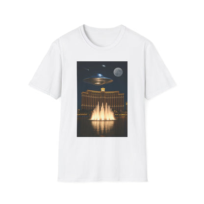 UFO over Las Vegas, Cosmic Vibes Unisex T-Shirt - UFO & Moon Design, Relaxed Fit Tee for Space Lovers, Gift for Sci-Fi Fans, Casual Wear, Everyday Essentials, t-shirt, tshirt, png
