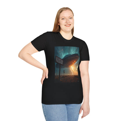 Roswell City Limits, Alien Sunset Softstyle T-Shirt | Unisex Graphic Tee, UFO Theme Shirt, Casual, Gift for Sci-Fi Lovers, Summer Fashion