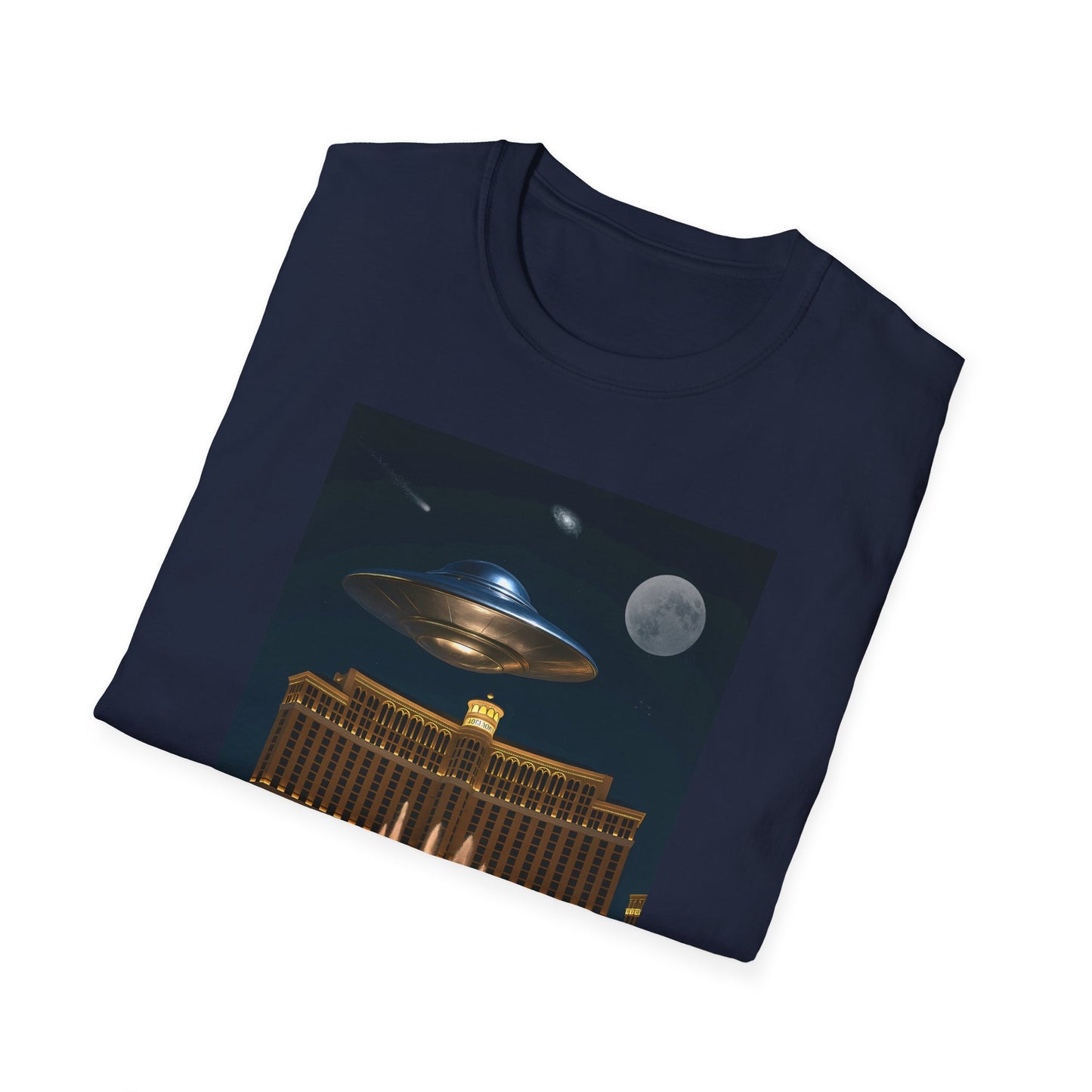 UFO over Las Vegas, Cosmic Vibes Unisex T-Shirt - UFO & Moon Design, Relaxed Fit Tee for Space Lovers, Gift for Sci-Fi Fans, Casual Wear, Everyday Essentials, t-shirt, tshirt, png